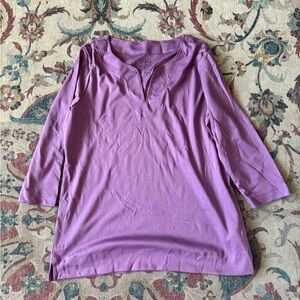 LL Bean Women's Pima Cotton Tunic 3/4 Sleeve Split-neck